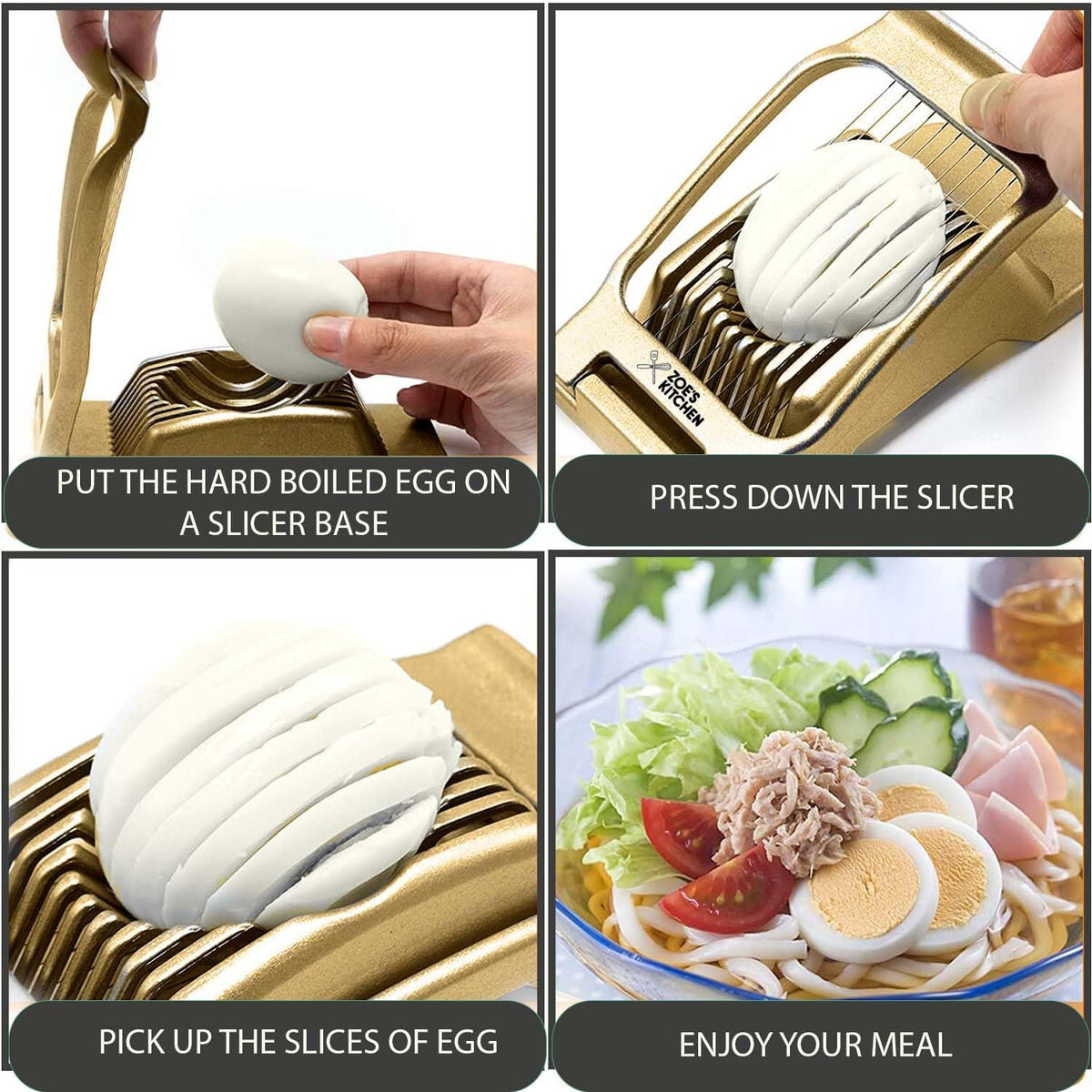 Good Grip Egg Slicer for Hard Boiled Eggs Heavy Duty Professional Large Aluminum Egg Slicer with Stainless Steel Wires Kitchen Aid Egg, Strawberry Slicer Hard Boiled Egg Cutter (Golden)