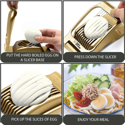 Good Grip Egg Slicer for Hard Boiled Eggs Heavy Duty Professional Large Aluminum Egg Slicer with Stainless Steel Wires Kitchen Aid Egg, Strawberry Slicer Hard Boiled Egg Cutter (Golden)