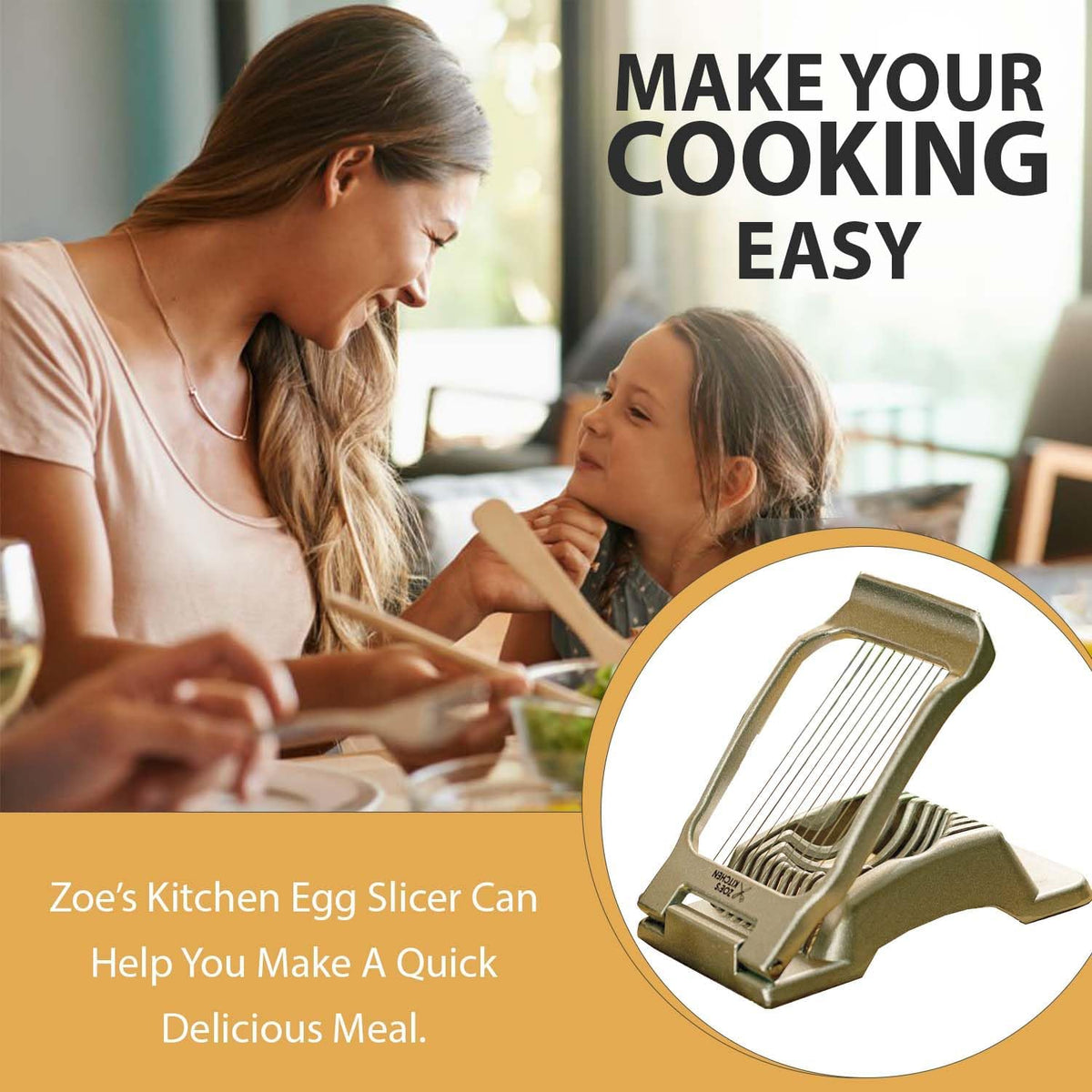 Good Grip Egg Slicer for Hard Boiled Eggs Heavy Duty Professional Large Aluminum Egg Slicer with Stainless Steel Wires Kitchen Aid Egg, Strawberry Slicer Hard Boiled Egg Cutter (Golden)