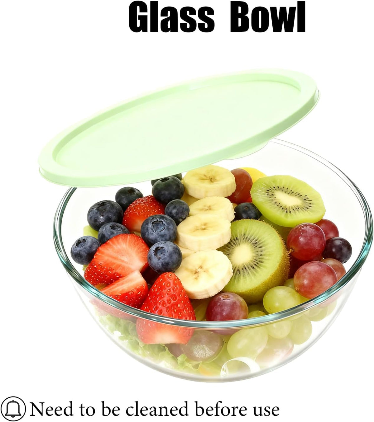 4.7 Qt Extra Large Glass Mixing Bowls, Clear Glass Bowl with Lid, Big Salad Bowl for Salad Fruit Bread Storage (4.7qt)