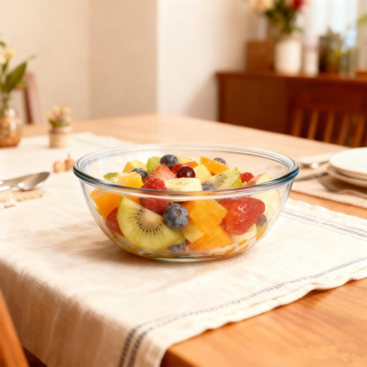 4.7 Qt Extra Large Glass Mixing Bowls, Clear Glass Bowl with Lid, Big Salad Bowl for Salad Fruit Bread Storage (4.7qt)