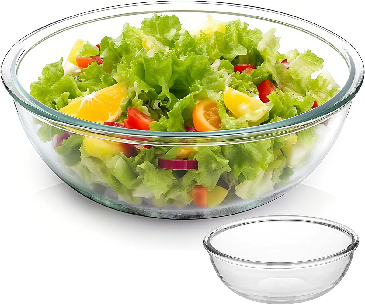 4.7 Qt Extra Large Glass Mixing Bowls, Clear Glass Bowl with Lid, Big Salad Bowl for Salad Fruit Bread Storage (4.7qt)