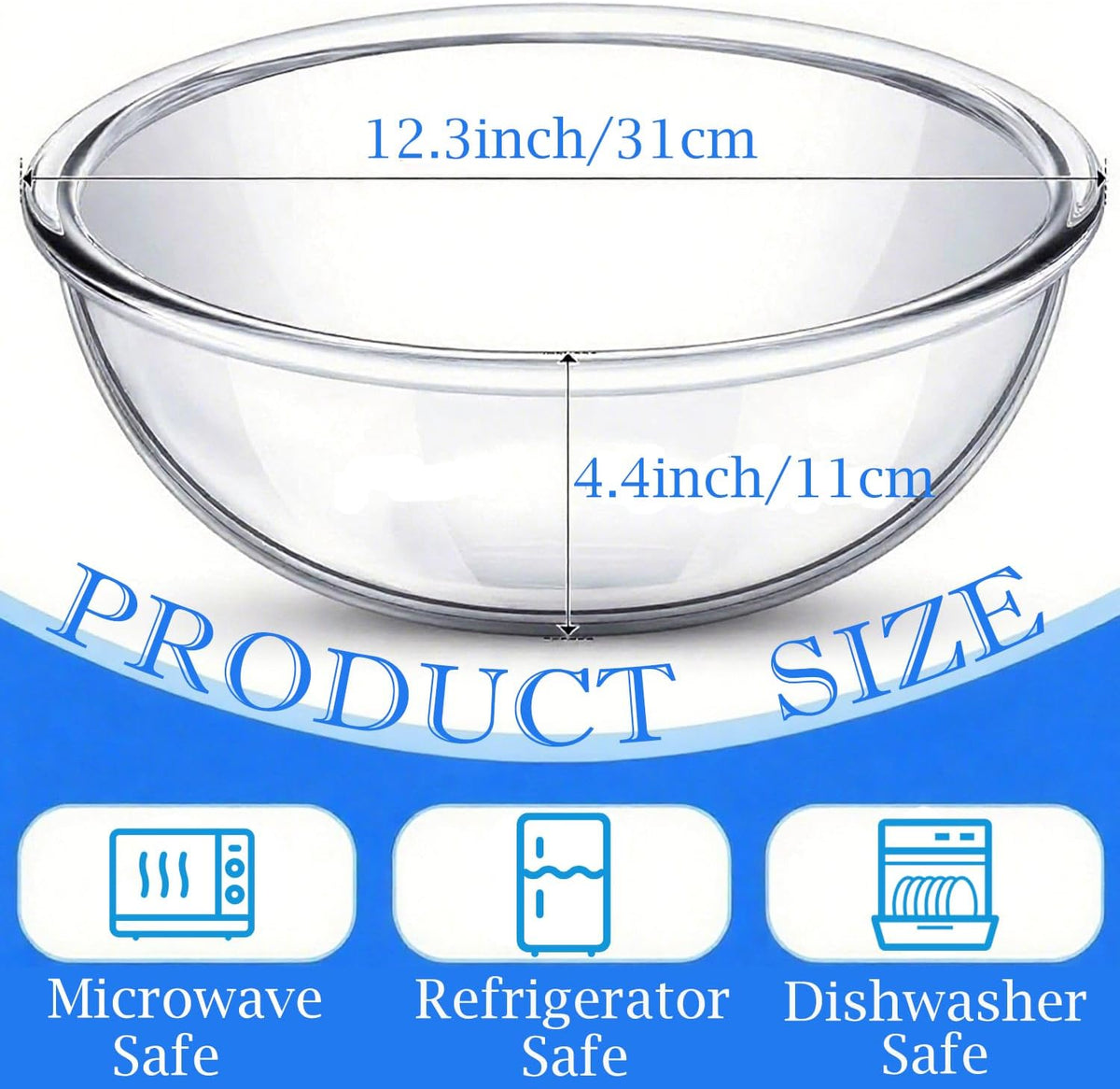 4.7 Qt Extra Large Glass Mixing Bowls, Clear Glass Bowl with Lid, Big Salad Bowl for Salad Fruit Bread Storage (4.7qt)