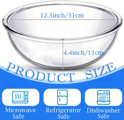 4.7 Qt Extra Large Glass Mixing Bowls, Clear Glass Bowl with Lid, Big Salad Bowl for Salad Fruit Bread Storage (4.7qt)