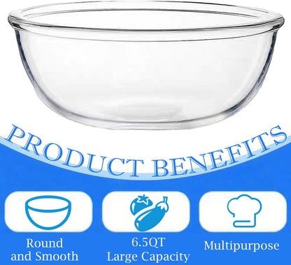 4.7 Qt Extra Large Glass Mixing Bowls, Clear Glass Bowl with Lid, Big Salad Bowl for Salad Fruit Bread Storage (4.7qt)