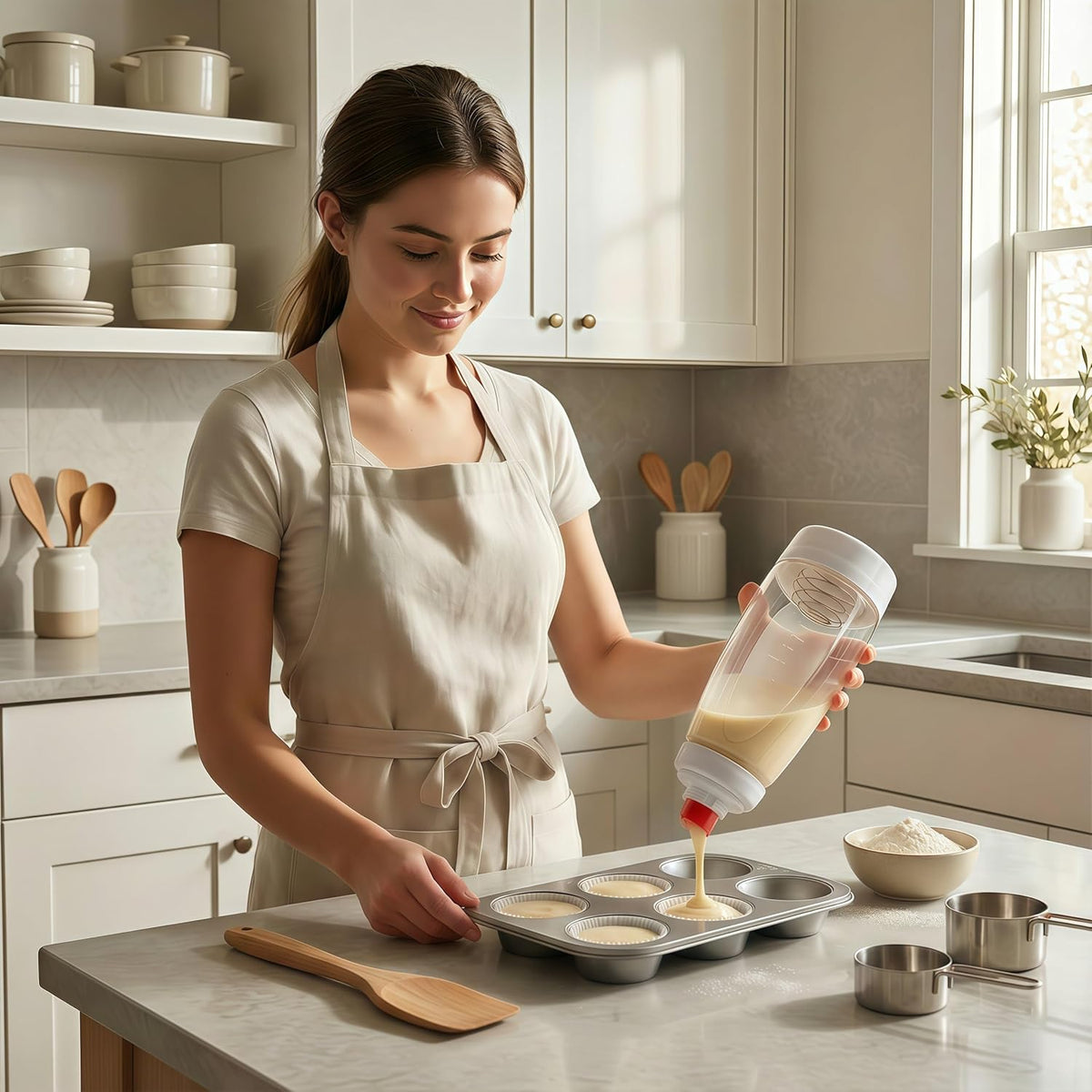 2PCS Pancake Batter Dispenser Bottle for Mixing and Pouring Perfect Batter Ideal for Pancakes Muffins Cupcakes and More Essential Mixer and Shaker Bottle for Kitchen Cooking and Baking