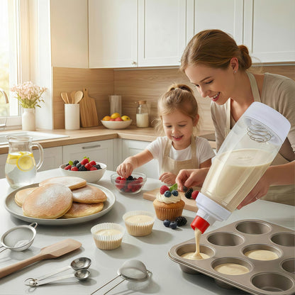 2PCS Pancake Batter Dispenser Bottle for Mixing and Pouring Perfect Batter Ideal for Pancakes Muffins Cupcakes and More Essential Mixer and Shaker Bottle for Kitchen Cooking and Baking