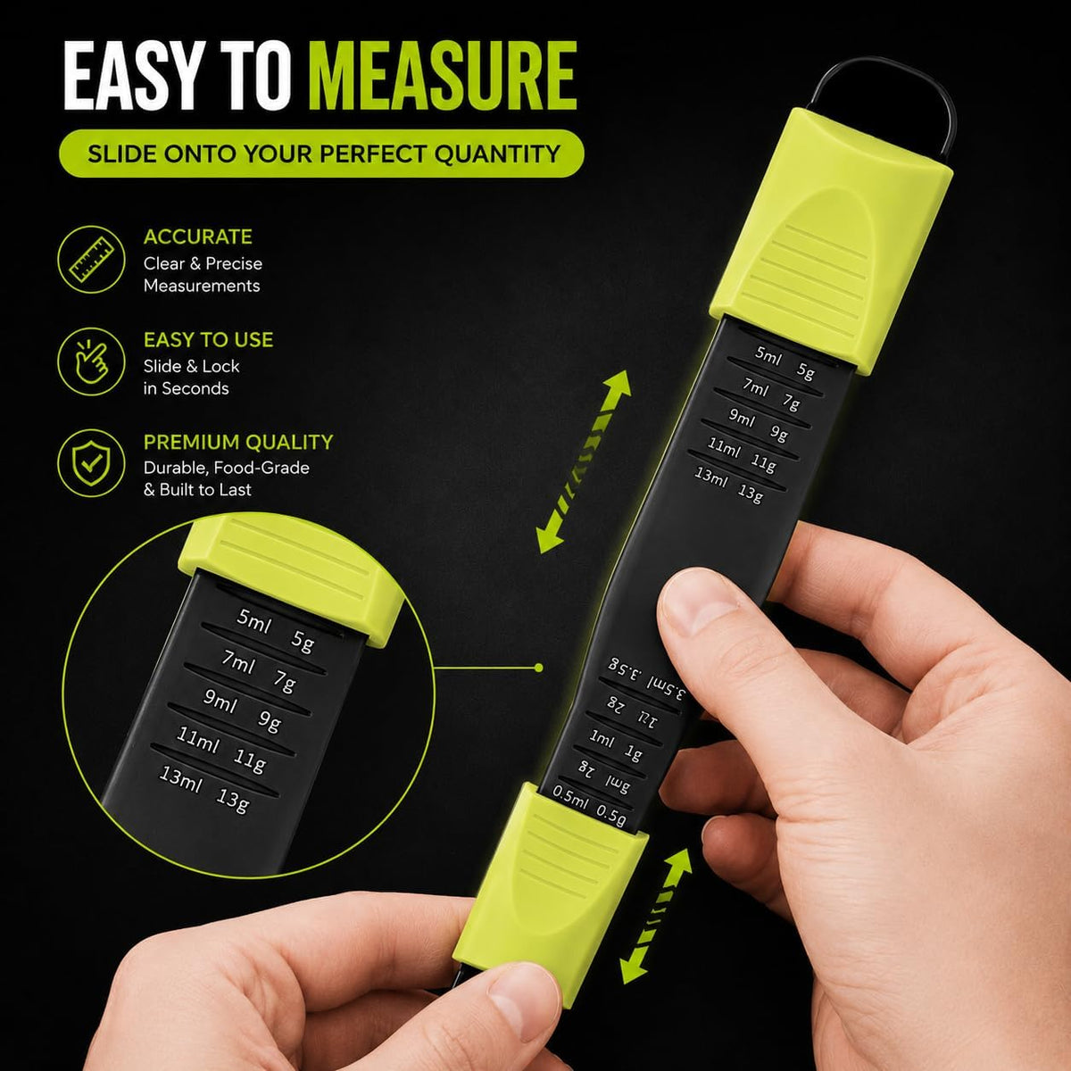 Adjustable Measuring Spoon, Double Ended, 9-in-1, Black