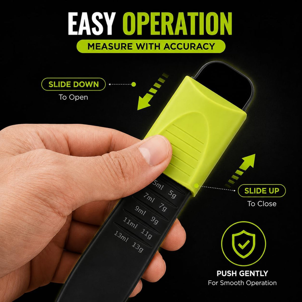 Adjustable Measuring Spoon, Double Ended, 9-in-1, Black