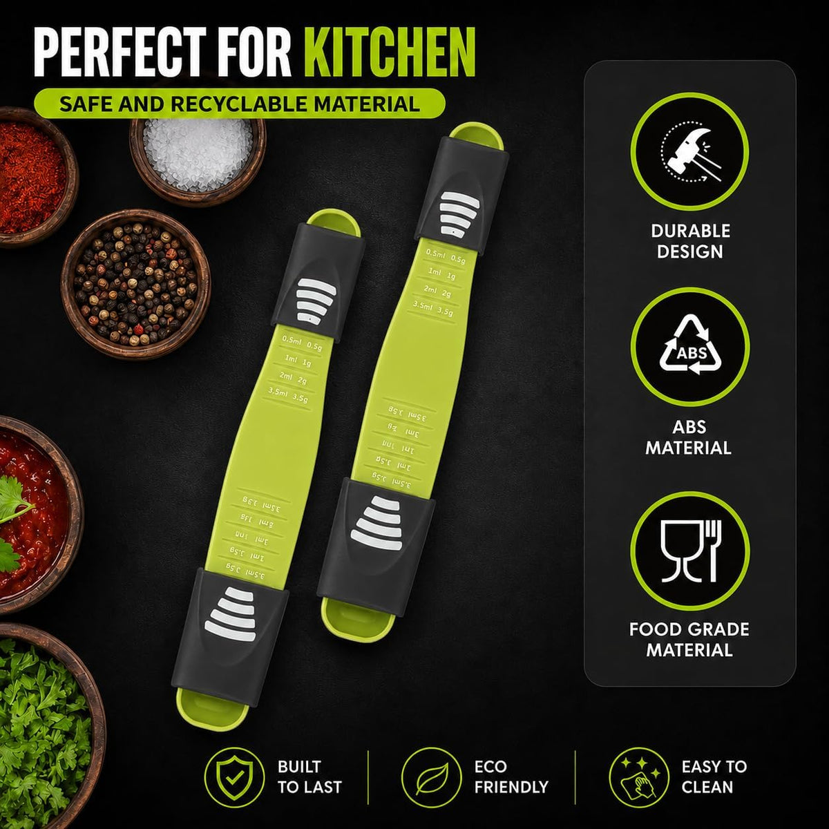 Adjustable Measuring Spoon, Double Ended, 9-in-1, Black