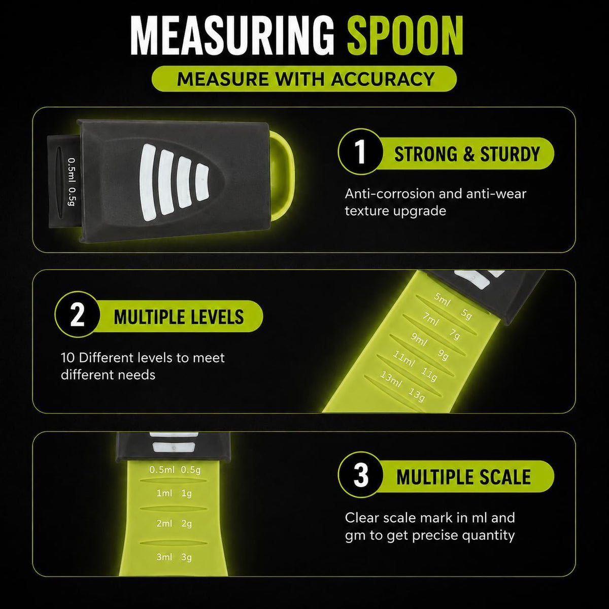 Adjustable Measuring Spoon, Double Ended, 9-in-1, Black