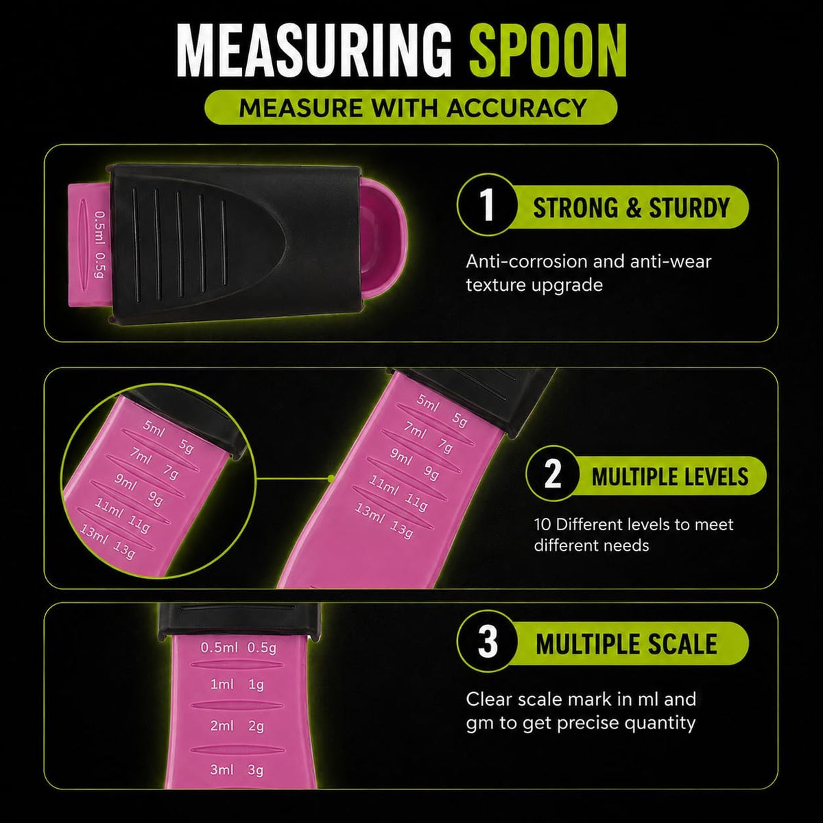 Adjustable Measuring Spoon, Double Ended, 9-in-1, Black