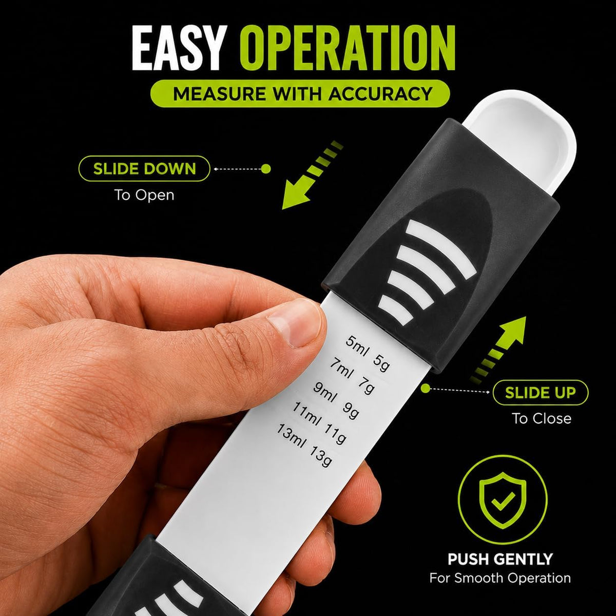Adjustable Measuring Spoon, Double Ended, 9-in-1, Black