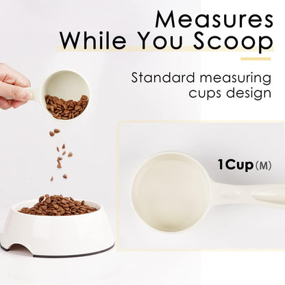1 Cup Dog Food Scoop for Container Melamine Measuring Scoop for Dogs Cats Birds and Rabbits Pet Food Feeding Scoop Dishwasher Safe - White
