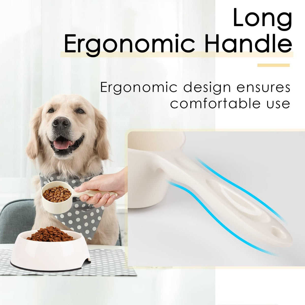 1 Cup Dog Food Scoop for Container Melamine Measuring Scoop for Dogs Cats Birds and Rabbits Pet Food Feeding Scoop Dishwasher Safe - White