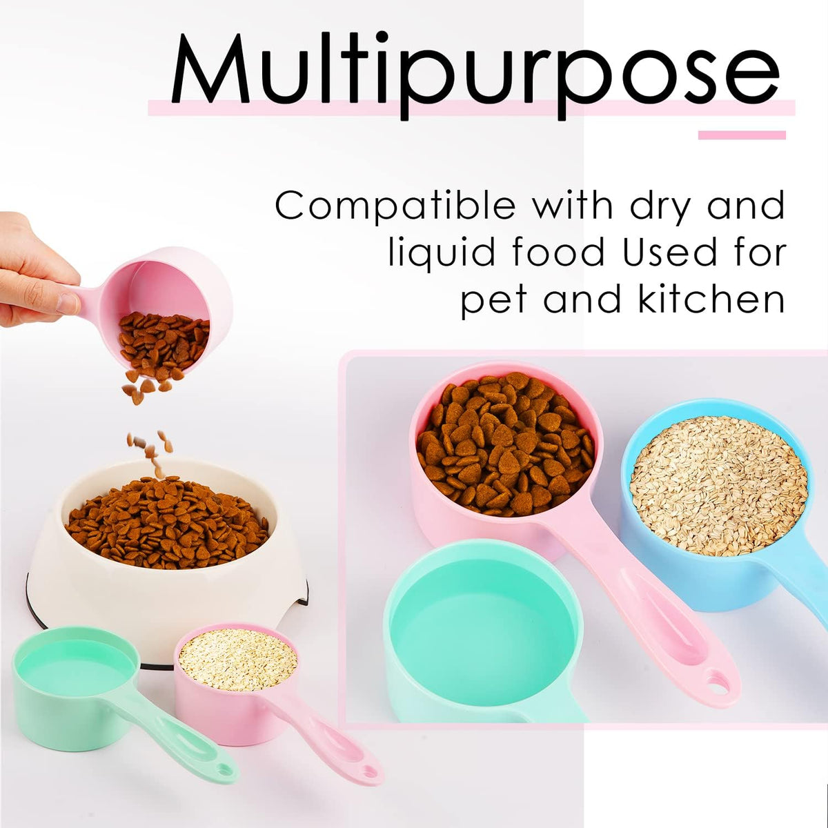 1 Cup Dog Food Scoop for Container Melamine Measuring Scoop for Dogs Cats Birds and Rabbits Pet Food Feeding Scoop Dishwasher Safe - White