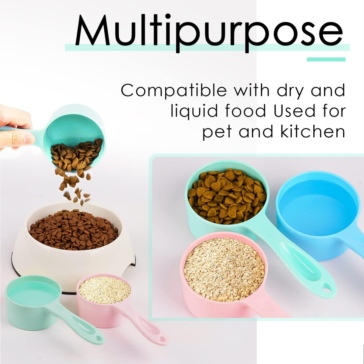 1 Cup Dog Food Scoop for Container Melamine Measuring Scoop for Dogs Cats Birds and Rabbits Pet Food Feeding Scoop Dishwasher Safe - White