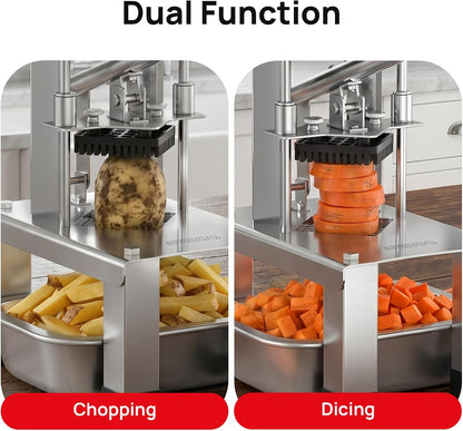 French Fry Cutter for Potato, Professional Potato Cutter Slicer | with 3/8", 1/2", 1/4" Stainless Steel Blades Stainless Steel Vegetable Chopper for Potato,Carrot,Cucumber,Onion,Home Use