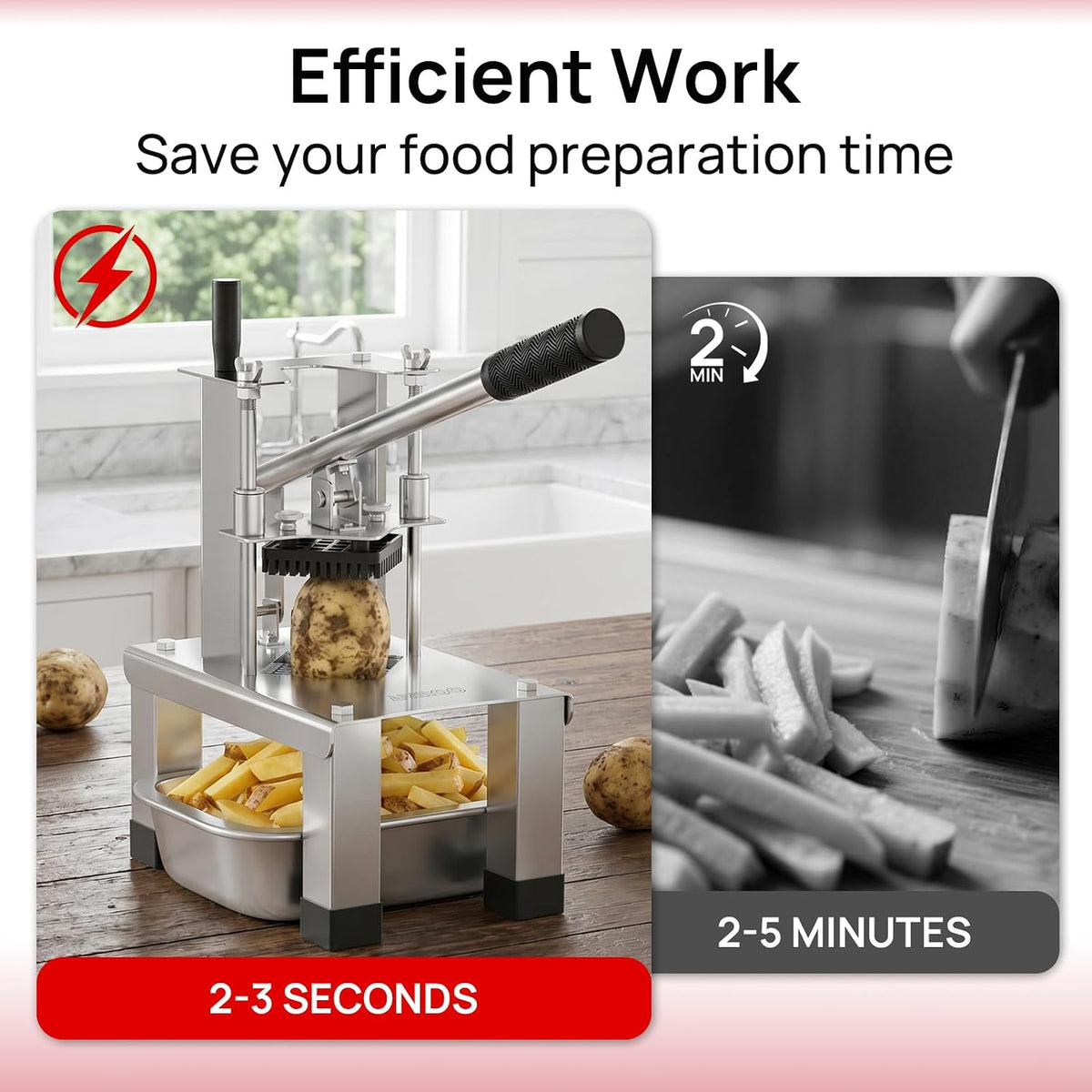 French Fry Cutter for Potato, Professional Potato Cutter Slicer | with 3/8", 1/2", 1/4" Stainless Steel Blades Stainless Steel Vegetable Chopper for Potato,Carrot,Cucumber,Onion,Home Use