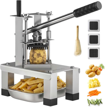 French Fry Cutter for Potato, Professional Potato Cutter Slicer | with 3/8", 1/2", 1/4" Stainless Steel Blades Stainless Steel Vegetable Chopper for Potato,Carrot,Cucumber,Onion,Home Use