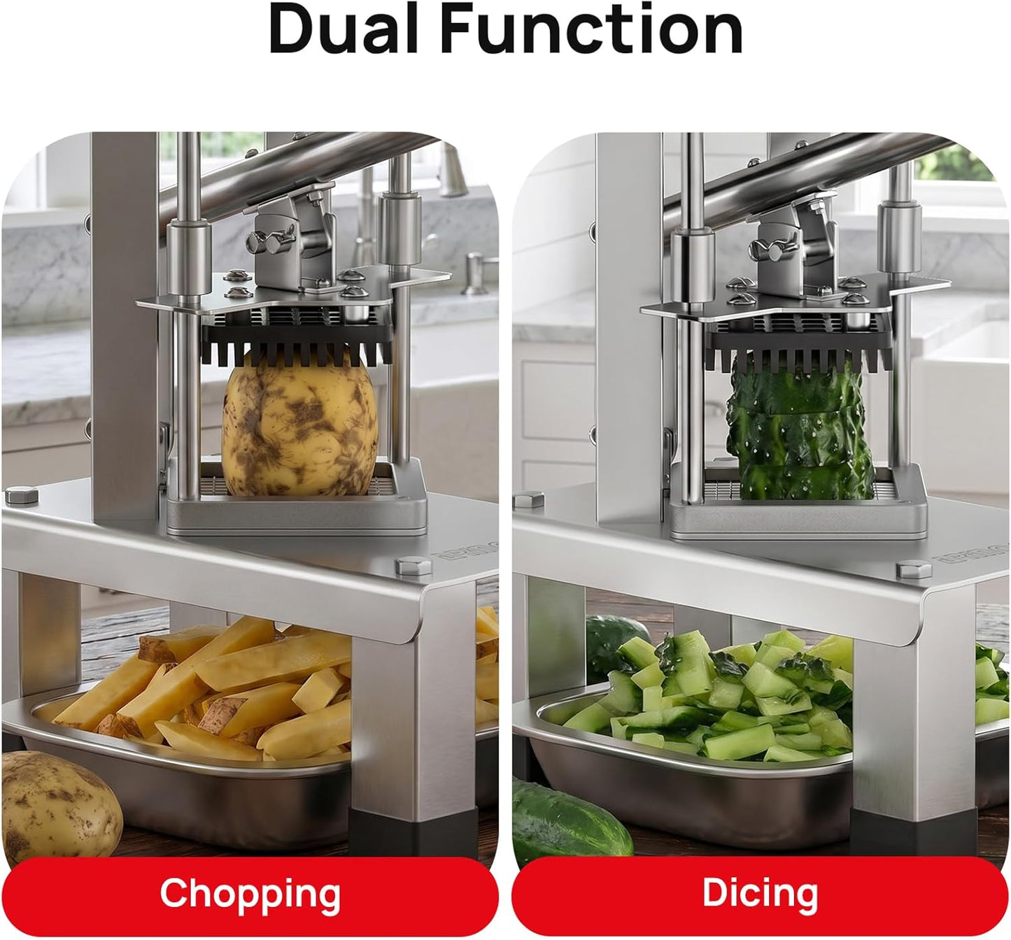 French Fry Cutter for Potato, Professional Potato Cutter Slicer | with 3/8", 1/2", 1/4" Stainless Steel Blades Stainless Steel Vegetable Chopper for Potato,Carrot,Cucumber,Onion,Home Use