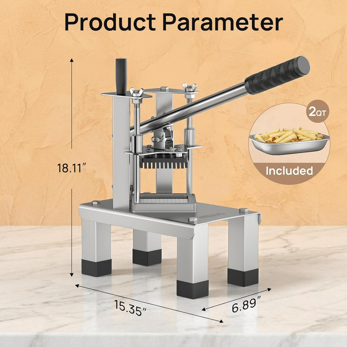 French Fry Cutter for Potato, Professional Potato Cutter Slicer | with 3/8", 1/2", 1/4" Stainless Steel Blades Stainless Steel Vegetable Chopper for Potato,Carrot,Cucumber,Onion,Home Use