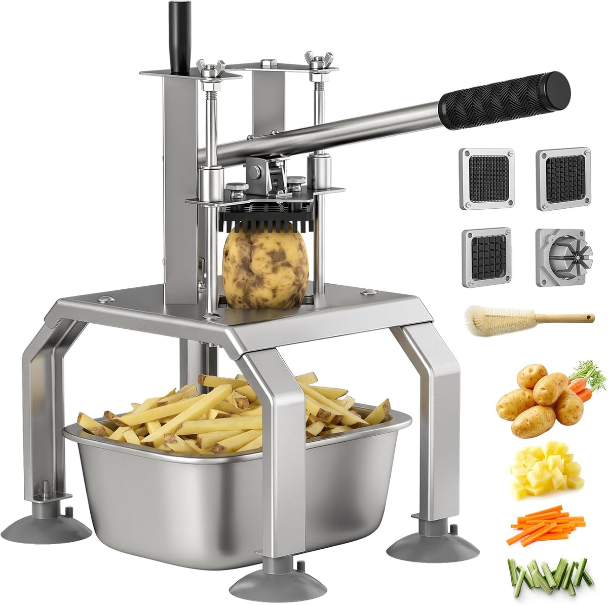French Fry Cutter for Potato, Professional Potato Cutter Slicer | with 3/8", 1/2", 1/4" Stainless Steel Blades Stainless Steel Vegetable Chopper for Potato,Carrot,Cucumber,Onion,Home Use