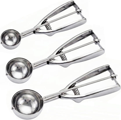 Ice Cream Scoop, 3Pcs Cookie Scoop Set, 18/8 Stainless Steel Cookie Dough Scoop, Cookie Scoops for Baking Set of 3, Ice Cream Scooper with Trigger Release, Cookie Scooper for Baking