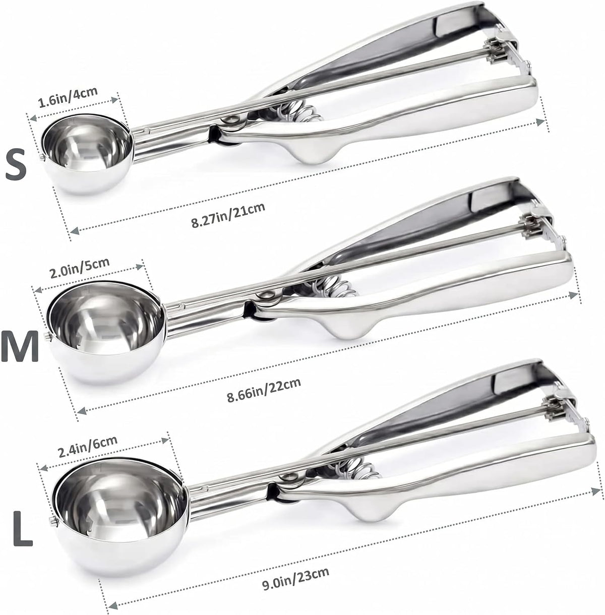 Ice Cream Scoop, 3Pcs Cookie Scoop Set, 18/8 Stainless Steel Cookie Dough Scoop, Cookie Scoops for Baking Set of 3, Ice Cream Scooper with Trigger Release, Cookie Scooper for Baking