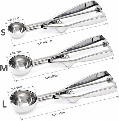 Ice Cream Scoop, 3Pcs Cookie Scoop Set, 18/8 Stainless Steel Cookie Dough Scoop, Cookie Scoops for Baking Set of 3, Ice Cream Scooper with Trigger Release, Cookie Scooper for Baking