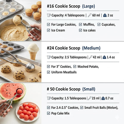 Ice Cream Scoop, 3Pcs Cookie Scoop Set, 18/8 Stainless Steel Cookie Dough Scoop, Cookie Scoops for Baking Set of 3, Ice Cream Scooper with Trigger Release, Cookie Scooper for Baking