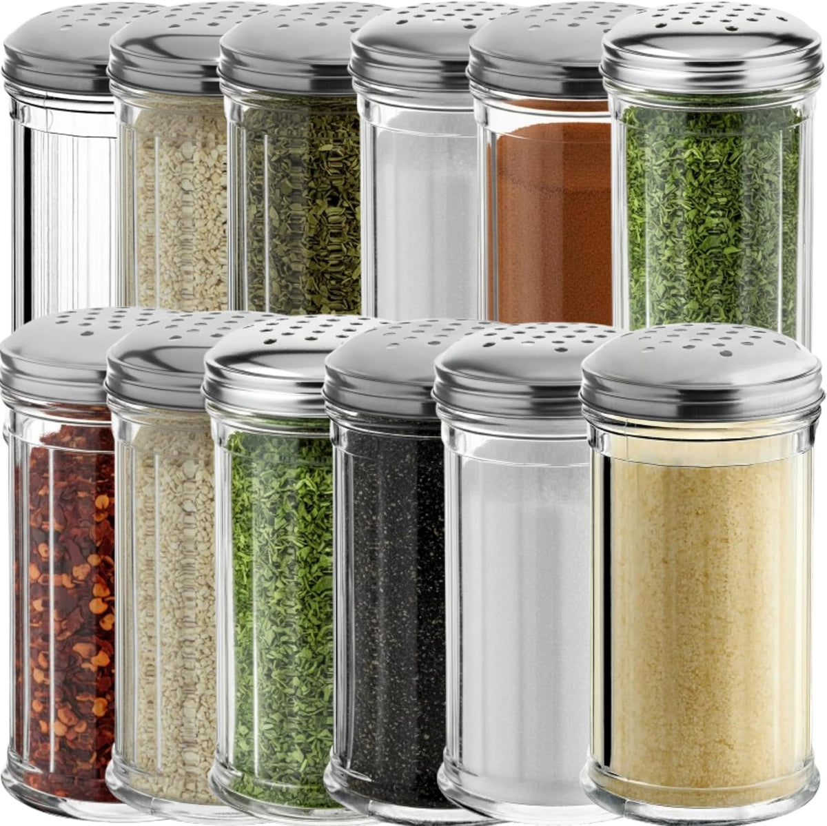 12 Oz Parmesan Cheese Shaker/salt and pepper shakers with Stainless Steel Lid, Clear Plastic seasoning shaker, sugar/spice dispenser, large salt and pepper shakers (360 ml) (12, 12 Oz)