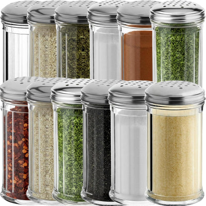 12 Oz Parmesan Cheese Shaker/salt and pepper shakers with Stainless Steel Lid, Clear Plastic seasoning shaker, sugar/spice dispenser, large salt and pepper shakers (360 ml) (12, 12 Oz)