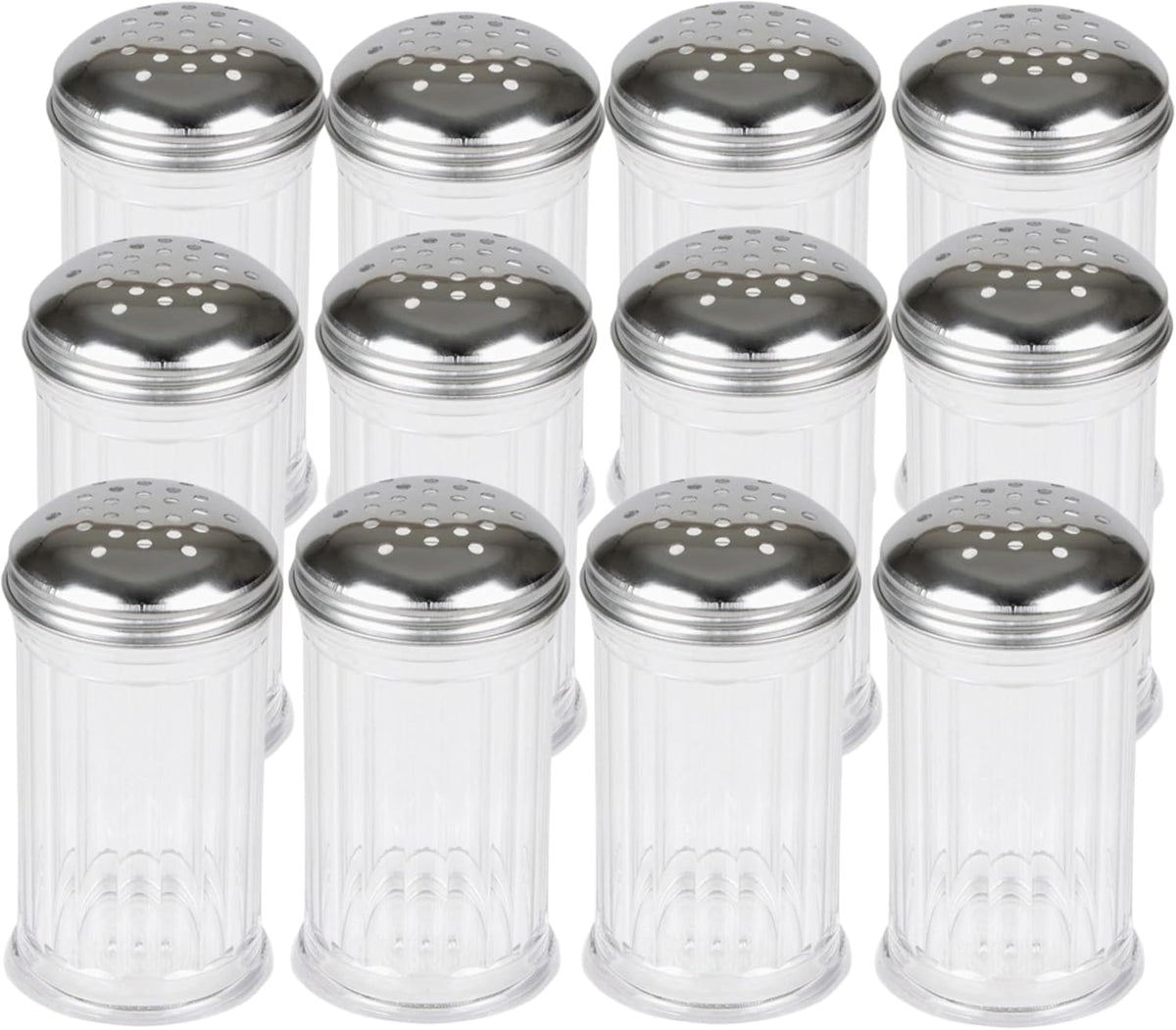 12 Oz Parmesan Cheese Shaker/salt and pepper shakers with Stainless Steel Lid, Clear Plastic seasoning shaker, sugar/spice dispenser, large salt and pepper shakers (360 ml) (12, 12 Oz)