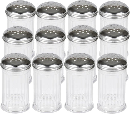 12 Oz Parmesan Cheese Shaker/salt and pepper shakers with Stainless Steel Lid, Clear Plastic seasoning shaker, sugar/spice dispenser, large salt and pepper shakers (360 ml) (12, 12 Oz)