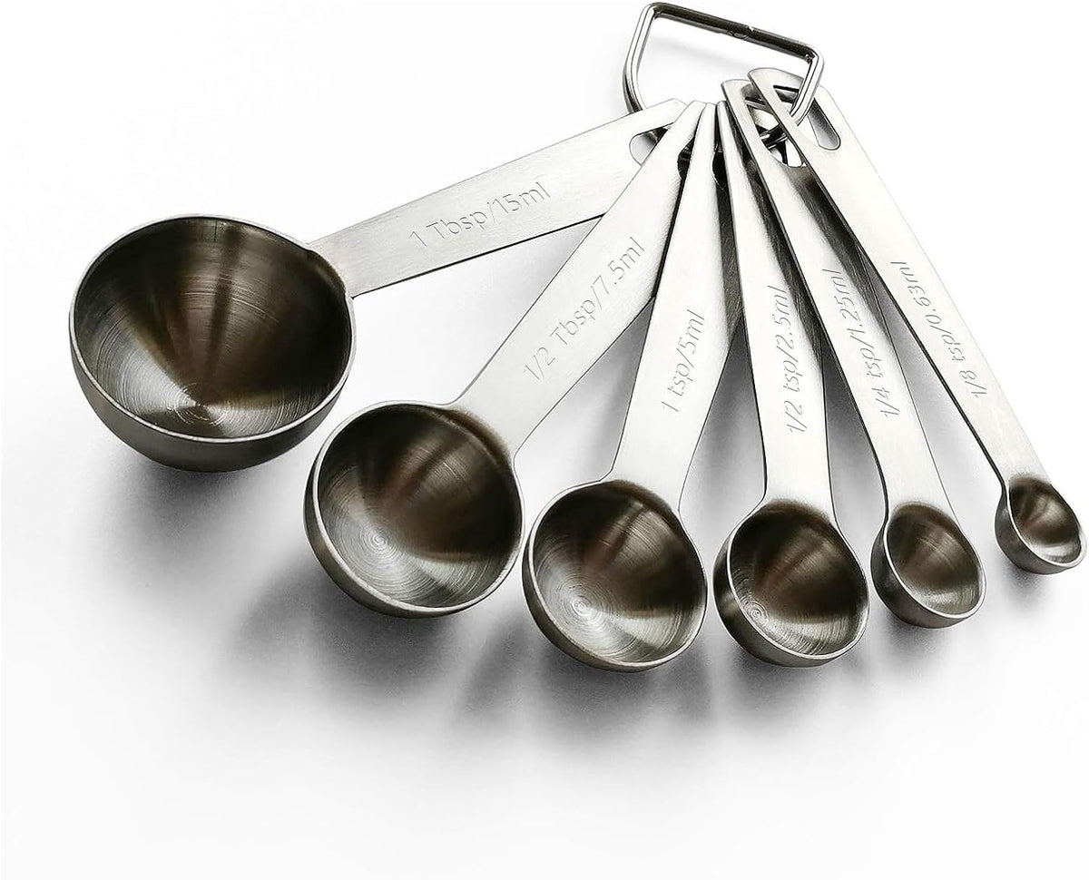 Metal Measuring Spoons Set - Baking Essentials,Premium Stainless Steel Kitchen Gadgets with Precise Measurements for Home and Professional Use,Nesting Teaspoons for Easy Storage - 6 Piece