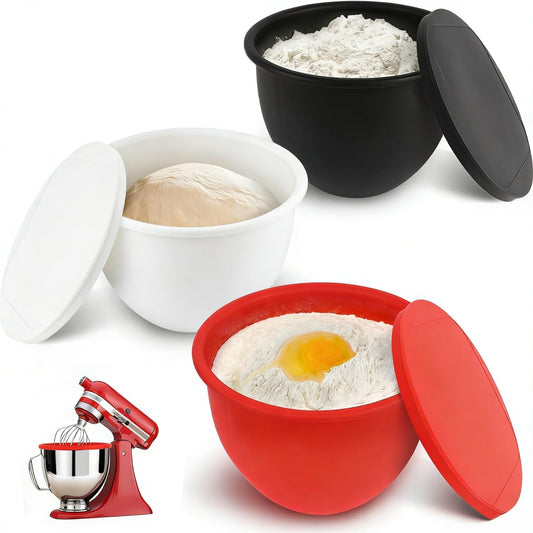 【3-Pack】 ® Silicone Bowl Liners for KitchenAid 5 Qt Tilt-Head Mixers, Foldable Space-Saving Silicone Mixing Bowl Liners with Lids, Heat Resistant, Dishwasher Safe (Black, White, Red)