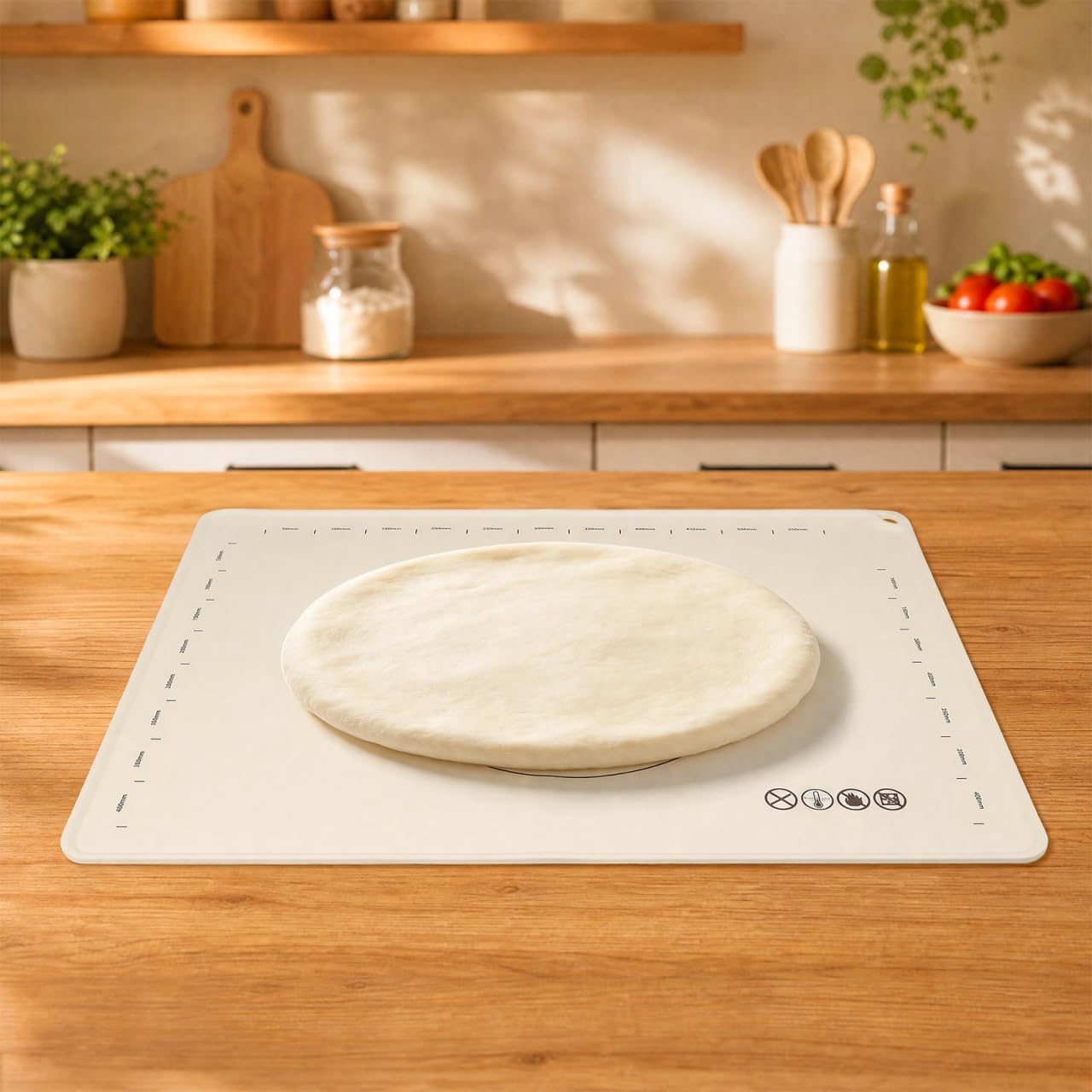 Silicone Baking Mat Rolling Pin Set Extra Large Thick Non Stick Food Grade Pastry Mat with Measurements and Edge Heightening for Pizza Pie Pasta Cookies and Pastry Bread, 28x20 Inches