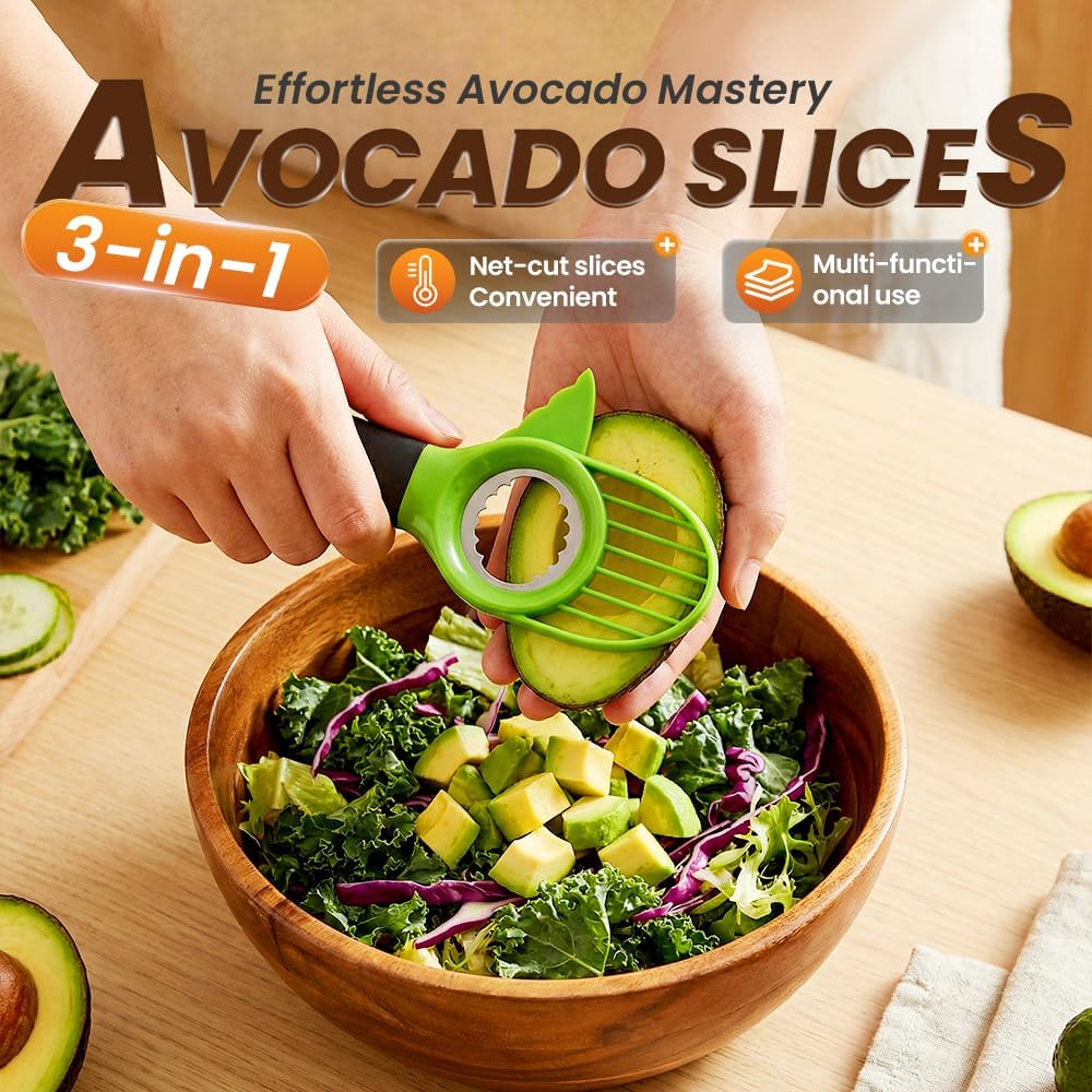 3-in-1 Avocado Slicer, 2026 New Avocado Pitter, Multifunctional Avocado Tool for Kitchen Helper, Ergonomic Avocado Cutter for Salads, Non-Slip Handle Avocado Slicer for Home Cooking (3 Set)