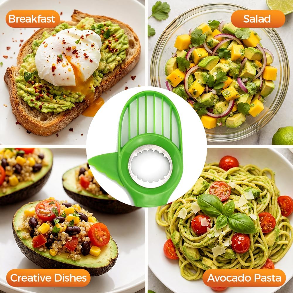 3-in-1 Avocado Slicer, 2026 New Avocado Pitter, Multifunctional Avocado Tool for Kitchen Helper, Ergonomic Avocado Cutter for Salads, Non-Slip Handle Avocado Slicer for Home Cooking (3 Set)