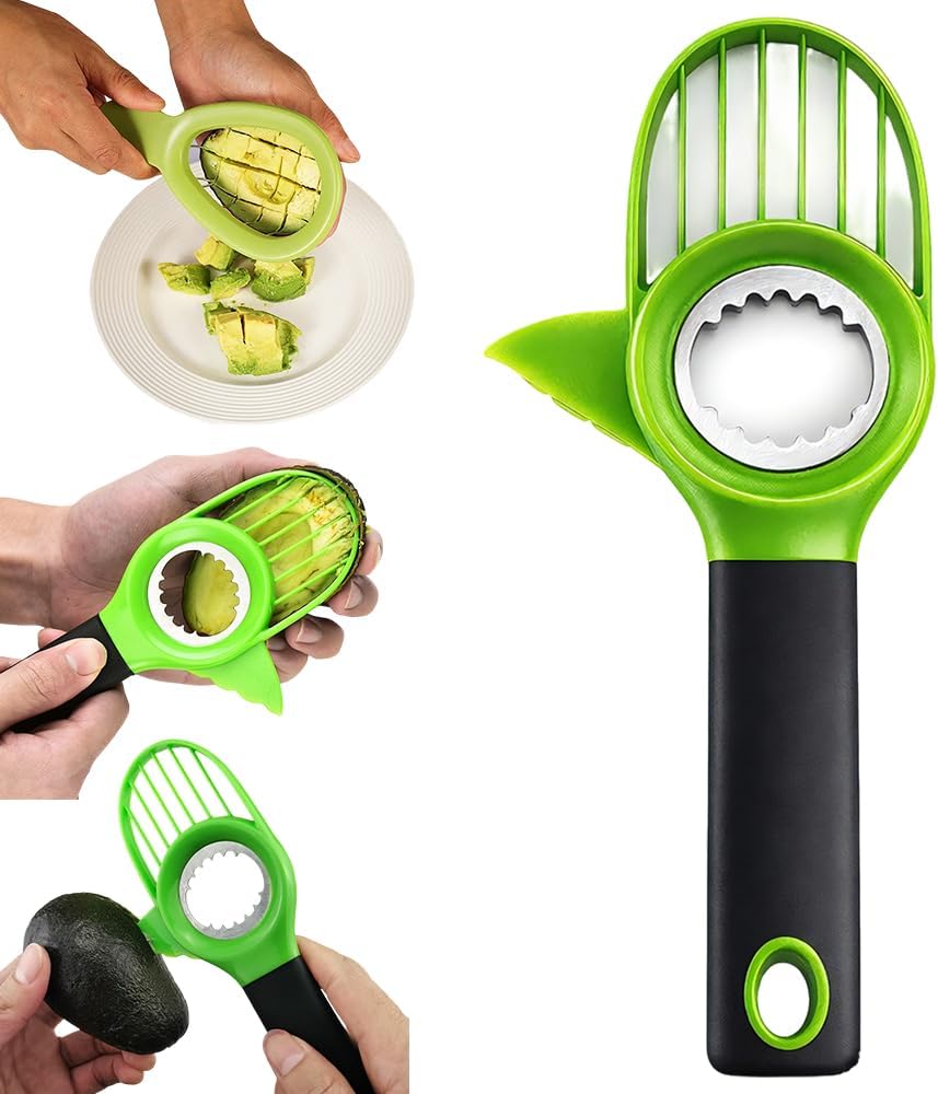 3-in-1 Avocado Slicer, 2026 New Avocado Pitter, Multifunctional Avocado Tool for Kitchen Helper, Ergonomic Avocado Cutter for Salads, Non-Slip Handle Avocado Slicer for Home Cooking (3 Set)