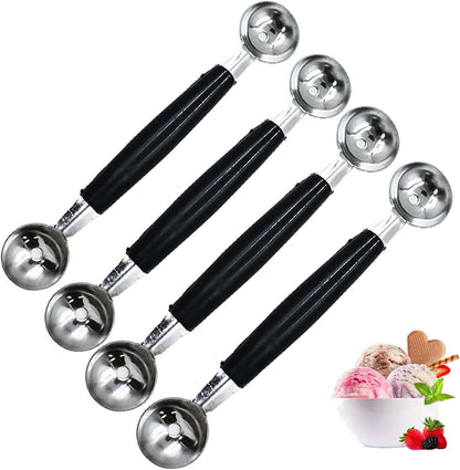 4 Pack Double Ended Headed Fruit Icecream Ball Spoon,Stainless Steel Melon Baller,Smooth Round Melon Balls Melon Scoop for Watermelon/Ice Cream/Fruits/Sorbet/Meatball