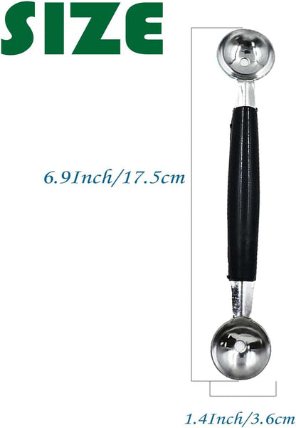 4 Pack Double Ended Headed Fruit Icecream Ball Spoon,Stainless Steel Melon Baller,Smooth Round Melon Balls Melon Scoop for Watermelon/Ice Cream/Fruits/Sorbet/Meatball