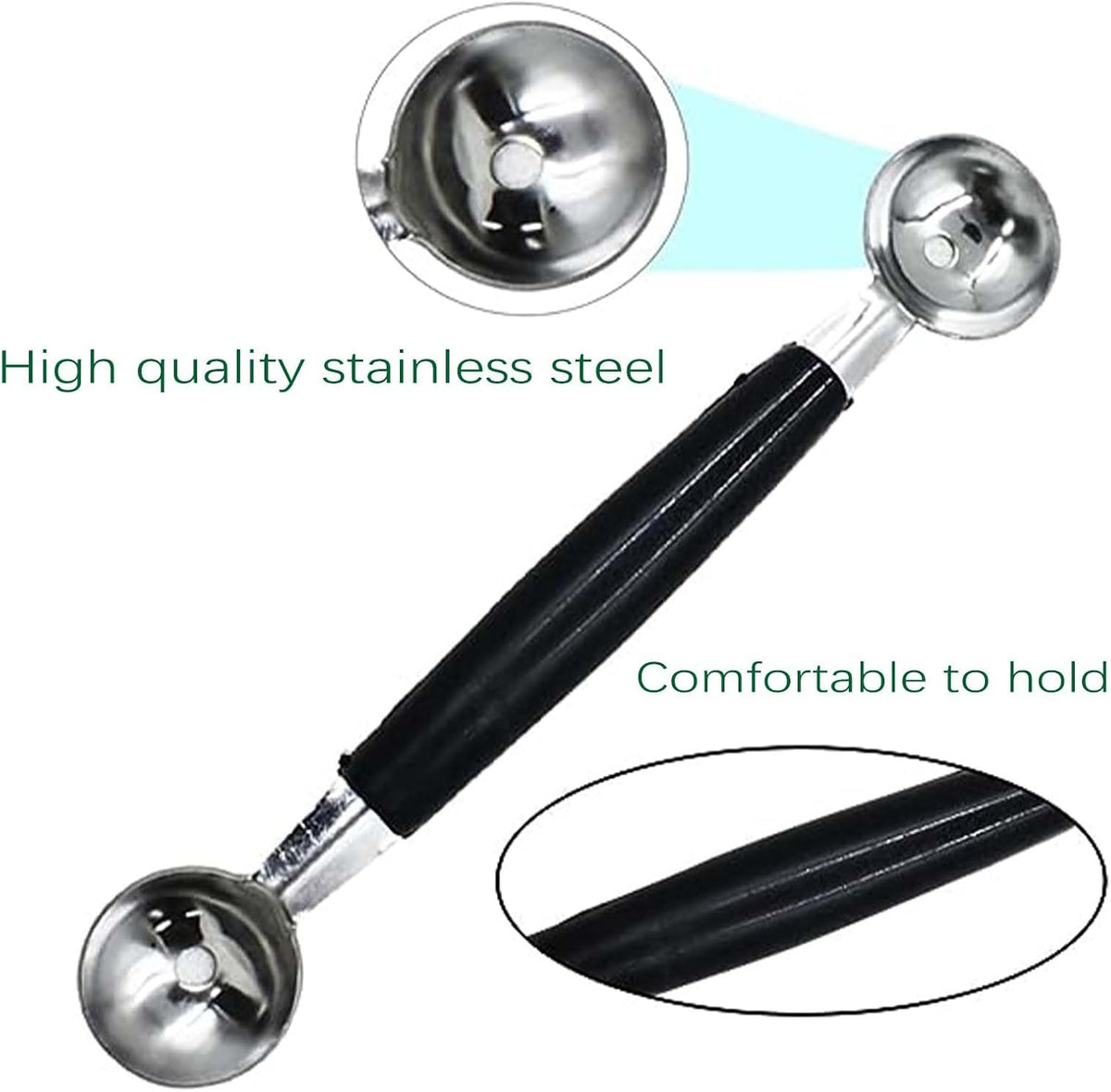 4 Pack Double Ended Headed Fruit Icecream Ball Spoon,Stainless Steel Melon Baller,Smooth Round Melon Balls Melon Scoop for Watermelon/Ice Cream/Fruits/Sorbet/Meatball