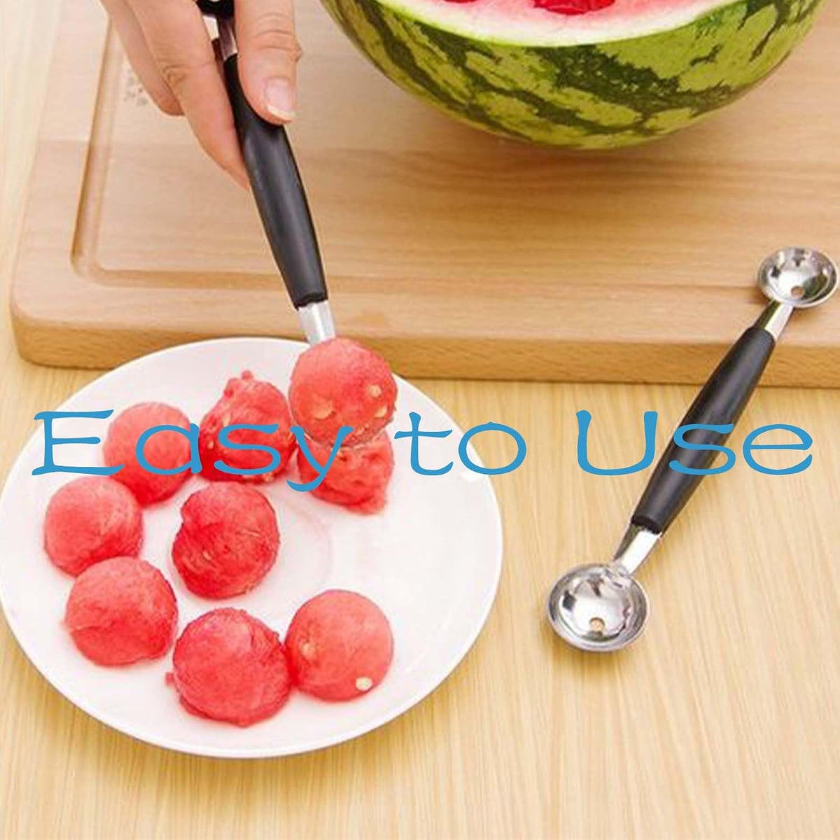 4 Pack Double Ended Headed Fruit Icecream Ball Spoon,Stainless Steel Melon Baller,Smooth Round Melon Balls Melon Scoop for Watermelon/Ice Cream/Fruits/Sorbet/Meatball