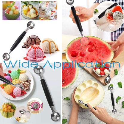 4 Pack Double Ended Headed Fruit Icecream Ball Spoon,Stainless Steel Melon Baller,Smooth Round Melon Balls Melon Scoop for Watermelon/Ice Cream/Fruits/Sorbet/Meatball