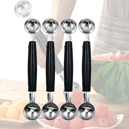 4 Pack Double Ended Headed Fruit Icecream Ball Spoon,Stainless Steel Melon Baller,Smooth Round Melon Balls Melon Scoop for Watermelon/Ice Cream/Fruits/Sorbet/Meatball