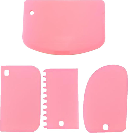Cake Scraper Smoother Set and Sculpting & Modeling Tools, Cake Dough Flexible Spatula for Kitchen & Dining, 4 Pcs, Pink