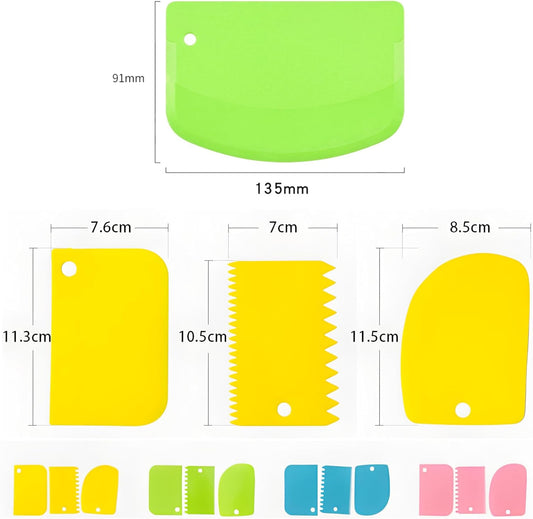 Cake Scraper Smoother Set and Sculpting & Modeling Tools, Cake Dough Flexible Spatula for Kitchen & Dining, 4 Pcs, Pink