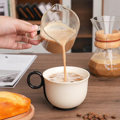 1 Pack 250ML/8.5OZ Measuring Cup Espresso Shot Glasses Double Spouts Large Coffee Cup with Handle Triple Pitcher Milk Cup Parts Clear Glass